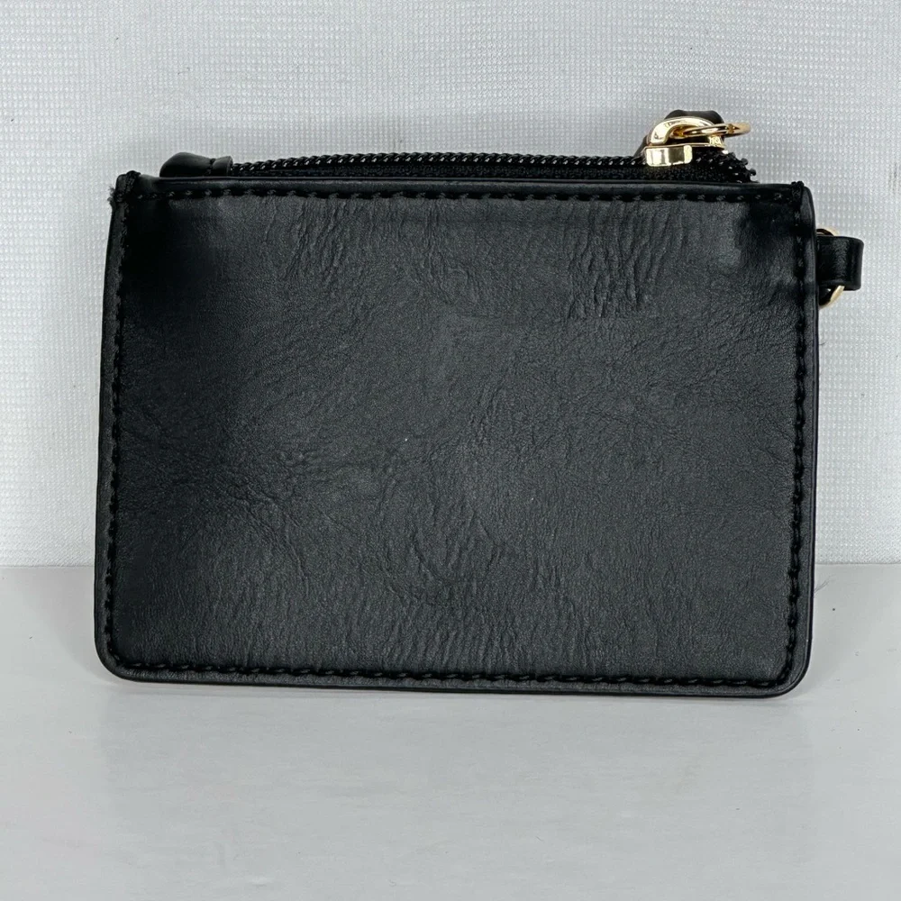 Tommy Hilfiger Coin Purse Black Faux Leather‎ Gold Letter Logo